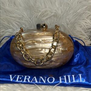 Verona Hill Dayja Gold Clutch with Dust Bag New